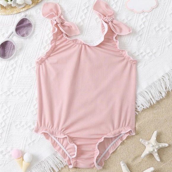 Other - Baby Girl Rib Lettuce Trim One Piece Swimsuit